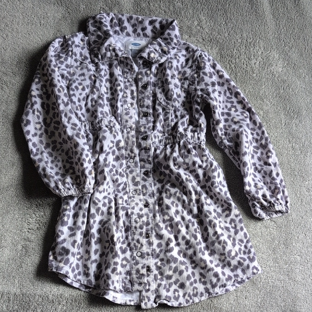 Old Navy Leopard Print Lavender Girls Button Down Tunic Jacket Top